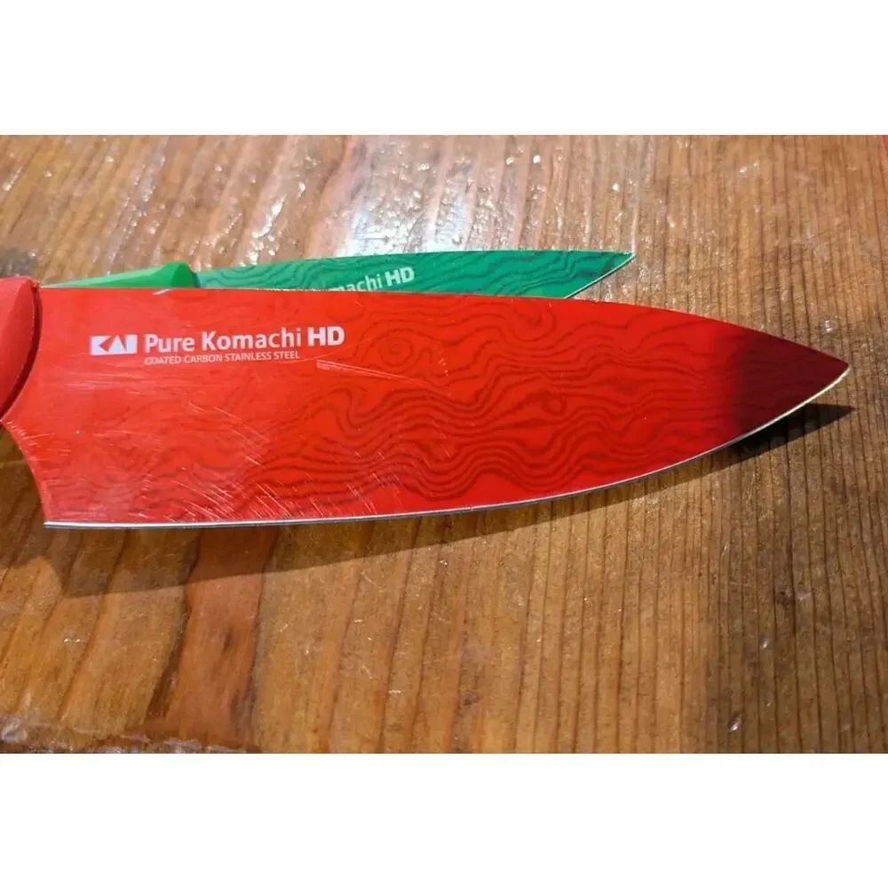 2 KAI Pure Komachi HD Knife Knives Red Green Coated Carbon Stainless Steel